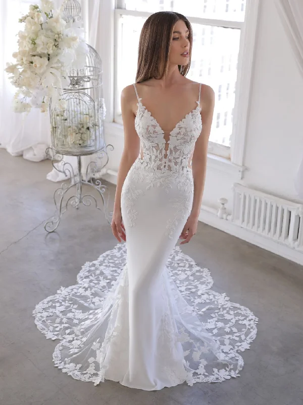Elegant Trumpet Wedding Dresses Appliques Lace Spaghetti Strap V Neck Satin Court Train Robe De Mariee Custom Made Elegant Trumpet Wedding Dresses Appliques Lace Spaghetti Strap V Neck Satin Court Train Robe De Mariee Custom Made