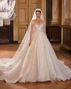 Crystal Long Sleeve Wedding Dress Shiny Ball Gown Court Train Princess Bride SwanSarah M108 Plus Size Vestido De Novia Crystal Long Sleeve Wedding Dress Shiny Ball Gown Court Train Princess Bride SwanSarah M108 Plus Size Vestido De Novia