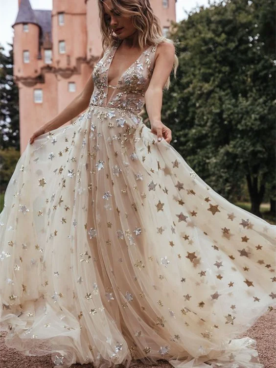 Deep V-neck Star Sequin Prom Dresses, Wedding Dresses, Newest Prom Dresses, 2021 Prom Dresses Deep V-neck Star Sequin Prom Dresses, Wedding Dresses, Newest Prom Dresses, 2021 Prom Dresses