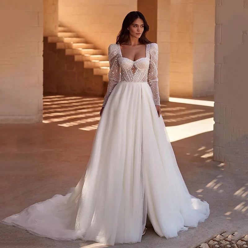 Eightree Boho A-Line Wedding Dresses Long Sleeve Sweetheart Bridal Dress Elegant Princess Evening Wedding Gowns Custom Size Eightree Boho A-Line Wedding Dresses Long Sleeve Sweetheart Bridal Dress Elegant Princess Evening Wedding Gowns Custom Size