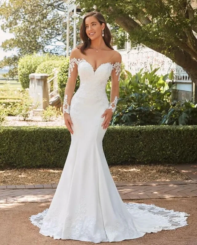 Elegant Sweetheart Mermaid Wedding Dress 2024 White Long Sleeve Open Back Lace Applique Bridal Gown Sweep Train Vestido De Novia Elegant Sweetheart Mermaid Wedding Dress 2024 White Long Sleeve Open Back Lace Applique Bridal Gown Sweep Train Vestido De Novia
