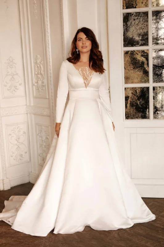 Oversize Satin Wedding Dresses For Woman Long Sleeves Bride Gowns Plus Size A-Line Classic vestidos de novia Oversize Satin Wedding Dresses For Woman Long Sleeves Bride Gowns Plus Size A-Line Classic vestidos de novia