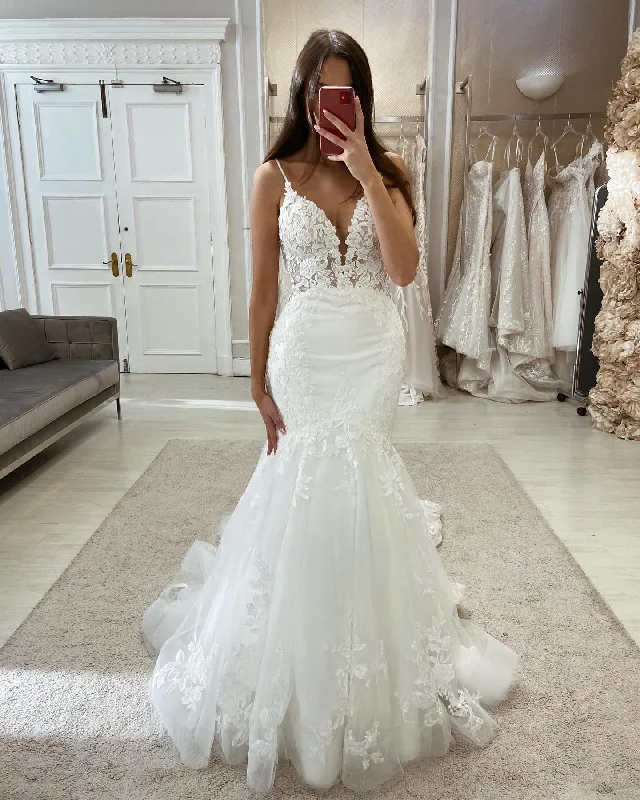 Gabriellar Mermaid Wedding Dresses For Brides V-neck Backless Spaghetti Straps Court Train Vestido De Casamento Personalised Gabriellar Mermaid Wedding Dresses For Brides V-neck Backless Spaghetti Straps Court Train Vestido De Casamento Personalised
