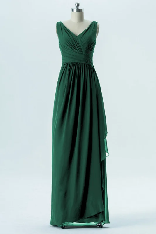 Hunter Green Chiffon Sleeveless Ruffled Bridesmaid Dress
