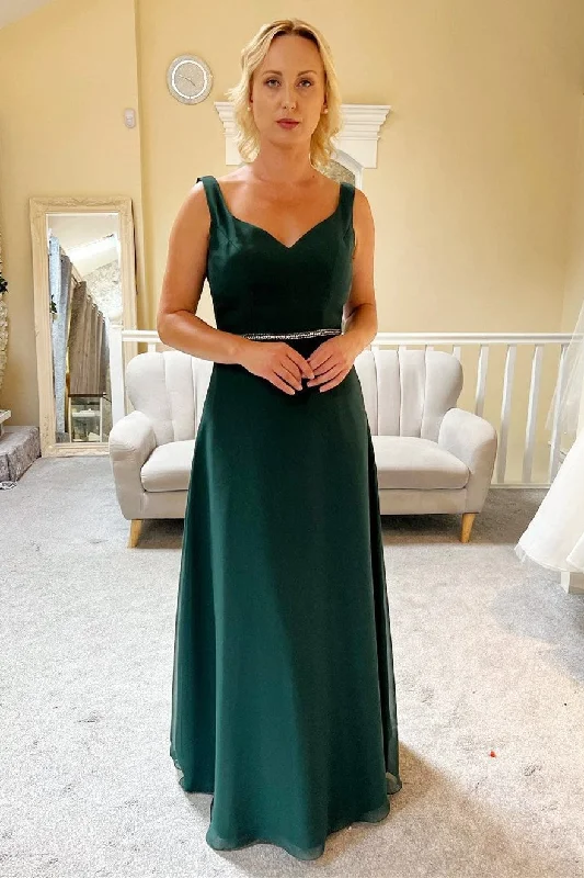 Hunter Green Chiffon V-Neck Backless Wedding Guest Dress