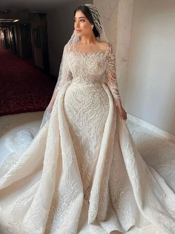 Illusion Long Sleeve Wedding Gown Beaded Mermaid Bride Dresses For Women 2024 Luxury Sequins Wedding Dress Vestidos De Novia Illusion Long Sleeve Wedding Gown Beaded Mermaid Bride Dresses For Women 2024 Luxury Sequins Wedding Dress Vestidos De Novia
