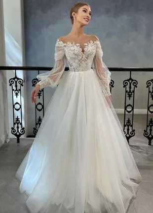 IOD Elegant Princess Wedding Dresses Long Puff Sleeves Lace Appliques Illusion Button Bridal Gown Vestidos De Novia Custom Made IOD Elegant Princess Wedding Dresses Long Puff Sleeves Lace Appliques Illusion Button Bridal Gown Vestidos De Novia Custom Made