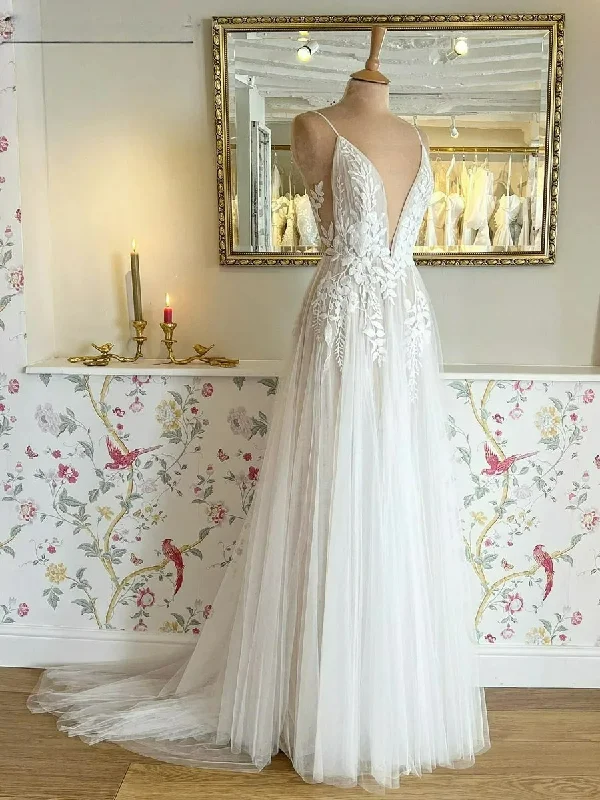 Lakshmigown Bohemian Bridal Dress For Wedding Sukienki Plunging Champagne Tulle Long Beach Wedding Dresses Open Back Lakshmigown Bohemian Bridal Dress For Wedding Sukienki Plunging Champagne Tulle Long Beach Wedding Dresses Open Back