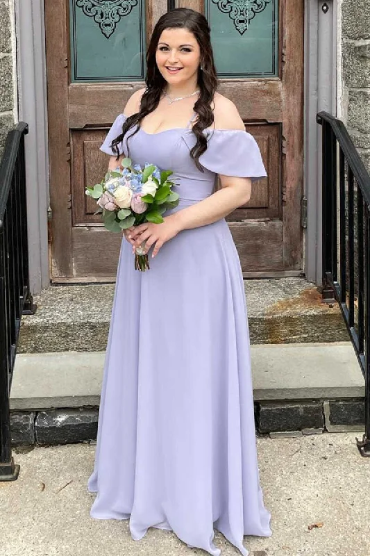 Lavender Off-the-Shoulder Ruffled A-Line Bridesmaid Dress