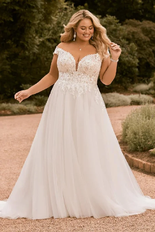 Wedding Dresses For Woman Plus Size Lace Off Shoulder Applique Bride Gown Elegant A Line Tulle Vestidos Novias Boda Wedding Dresses For Woman Plus Size Lace Off Shoulder Applique Bride Gown Elegant A Line Tulle Vestidos Novias Boda