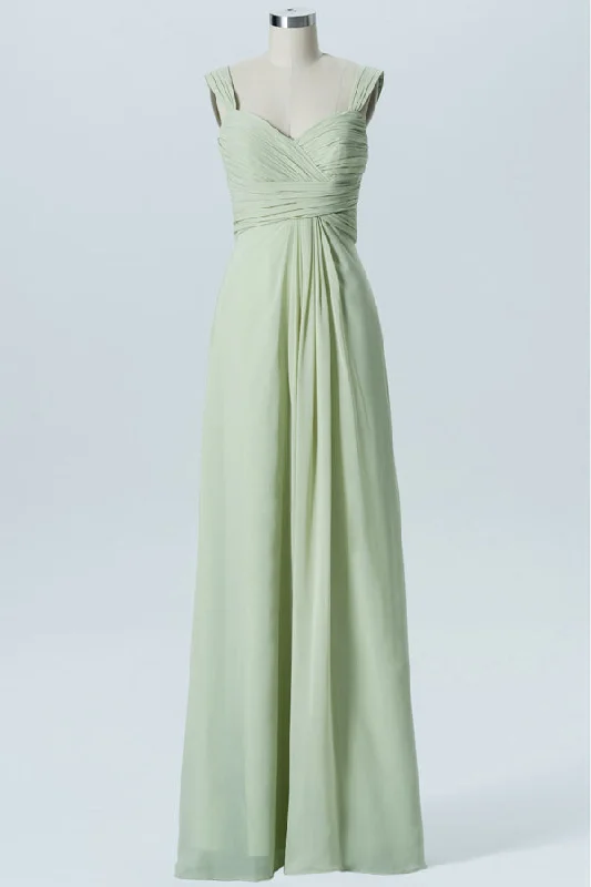 Light Sage Green Chiffon Banded Waist Bridesmaid Dress