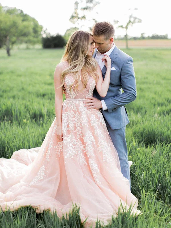 Pink Color V Neck 2021 Popular Wedding Dresses, A Line Lace Bridal Gowns, Wedding Dresses Pink Color V Neck 2021 Popular Wedding Dresses, A Line Lace Bridal Gowns, Wedding Dresses