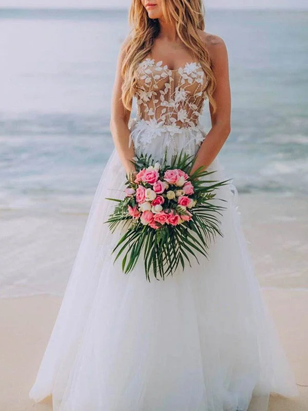 Strapless Simple Lace A-line Wedding Dresses, Sweetheart Beach Lace Wedding Dresses Strapless Simple Lace A-line Wedding Dresses, Sweetheart Beach Lace Wedding Dresses