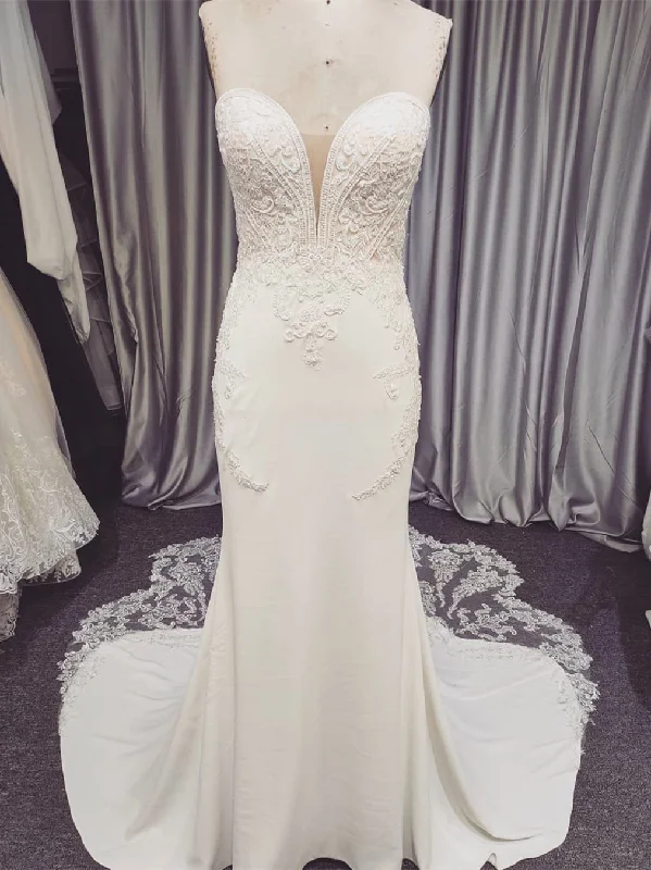 Sweetheart Long Mermaid Wedding Dresses, Lace Jersey Wedding Dresses, Long Wedding Dresses, Bridal Gown Sweetheart Long Mermaid Wedding Dresses, Lace Jersey Wedding Dresses, Long Wedding Dresses, Bridal Gown