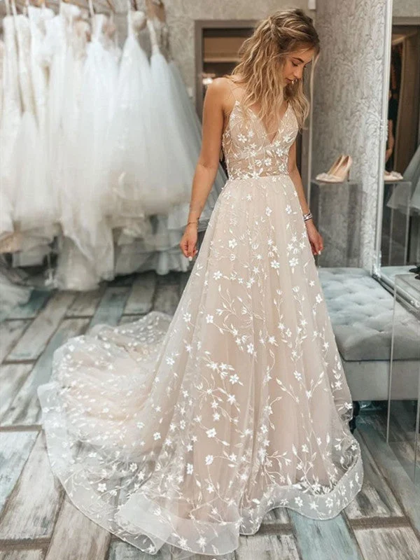 V Neck 2021 Lace Wedding Dresses, A Line Popular Wedding Dresses, Elegant Bridal Gowns V Neck 2021 Lace Wedding Dresses, A Line Popular Wedding Dresses, Elegant Bridal Gowns