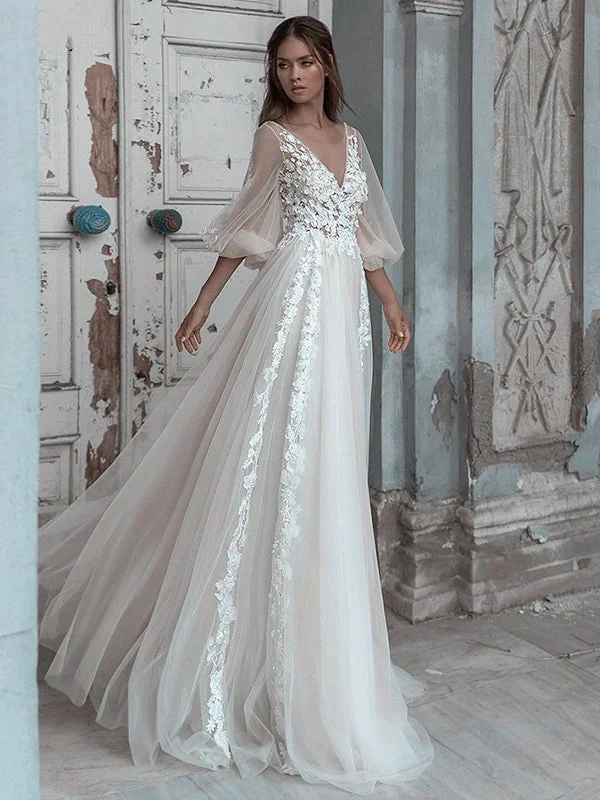 V-neck Lace Tulle A-line Wedding Dresses, Country Wedding Dresses, 2021 Wedding Dresses V-neck Lace Tulle A-line Wedding Dresses, Country Wedding Dresses, 2021 Wedding Dresses